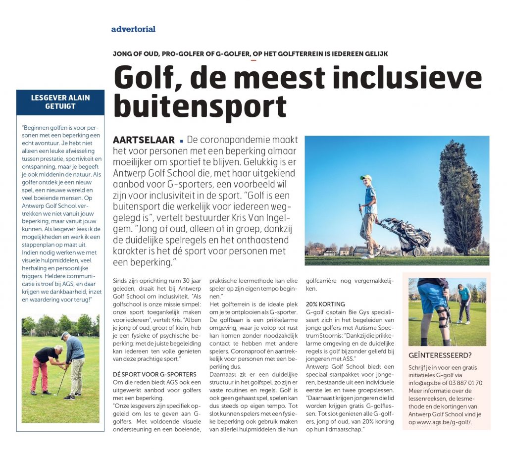 meer informatie over de G-sport werking op Antwerp Golf School